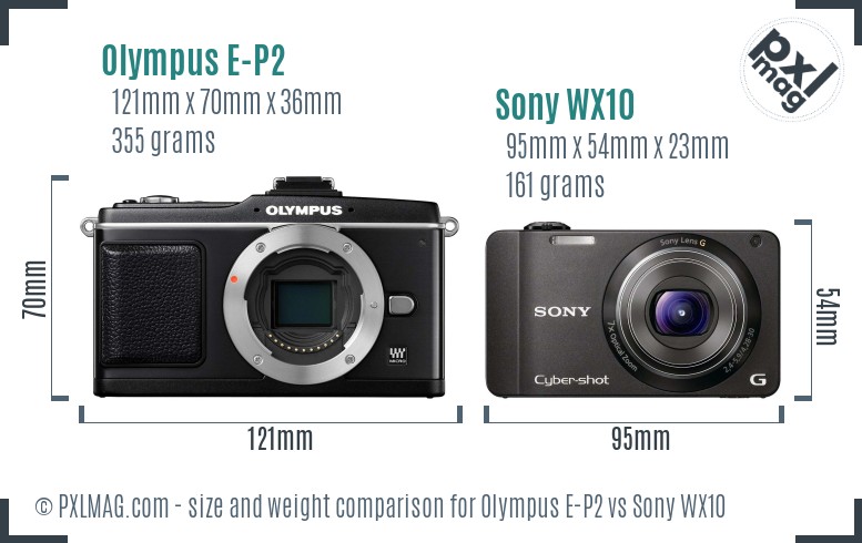 Olympus E-P2 vs Sony WX10 size comparison