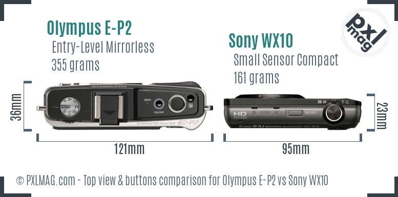 Olympus E-P2 vs Sony WX10 top view buttons comparison