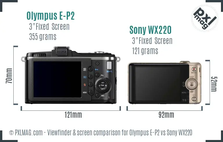 Olympus E-P2 vs Sony WX220 Screen and Viewfinder comparison