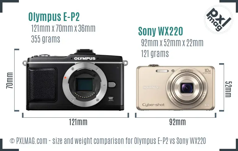 Olympus E-P2 vs Sony WX220 size comparison