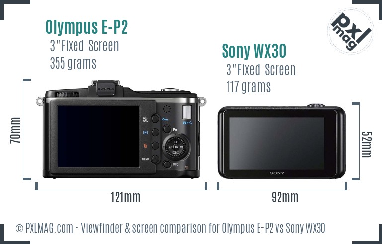 Olympus E-P2 vs Sony WX30 Screen and Viewfinder comparison