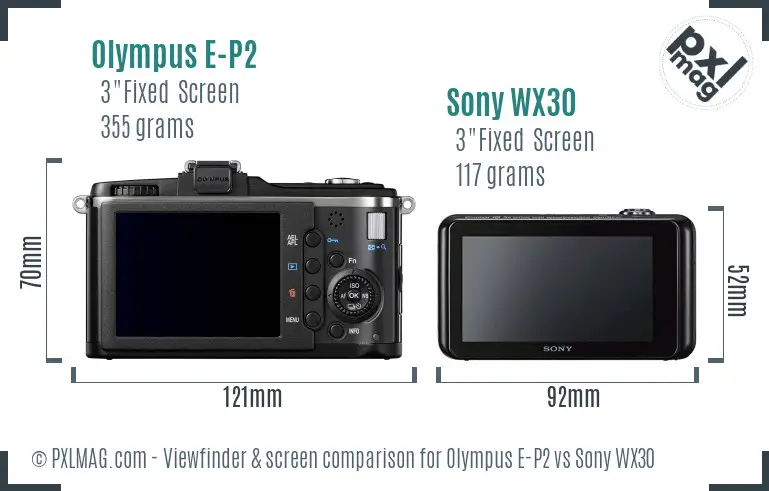 Olympus E-P2 vs Sony WX30 Screen and Viewfinder comparison