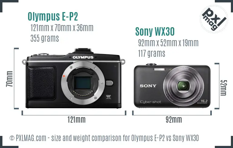 Olympus E-P2 vs Sony WX30 size comparison