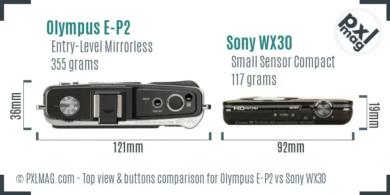 Olympus E-P2 vs Sony WX30 top view buttons comparison