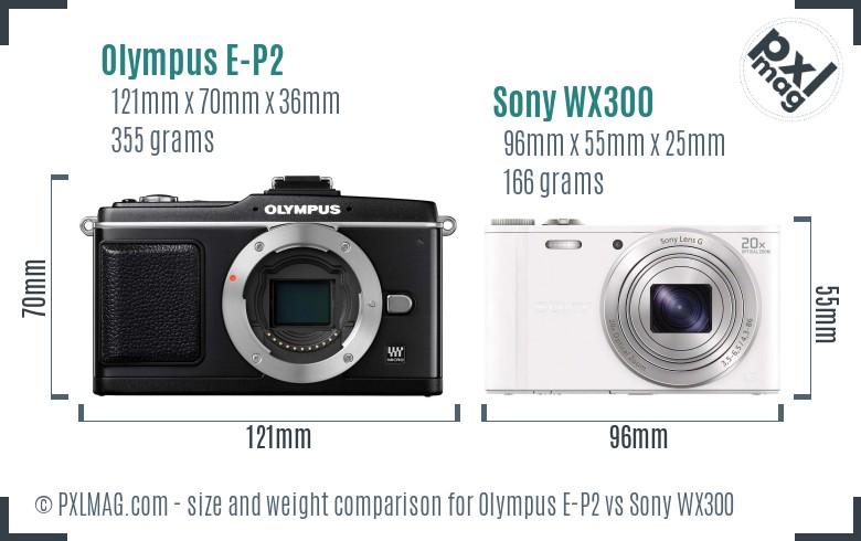 Olympus E-P2 vs Sony WX300 size comparison