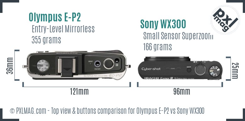 Olympus E-P2 vs Sony WX300 top view buttons comparison