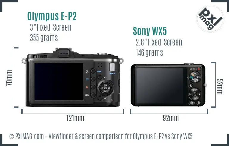 Olympus E-P2 vs Sony WX5 Screen and Viewfinder comparison