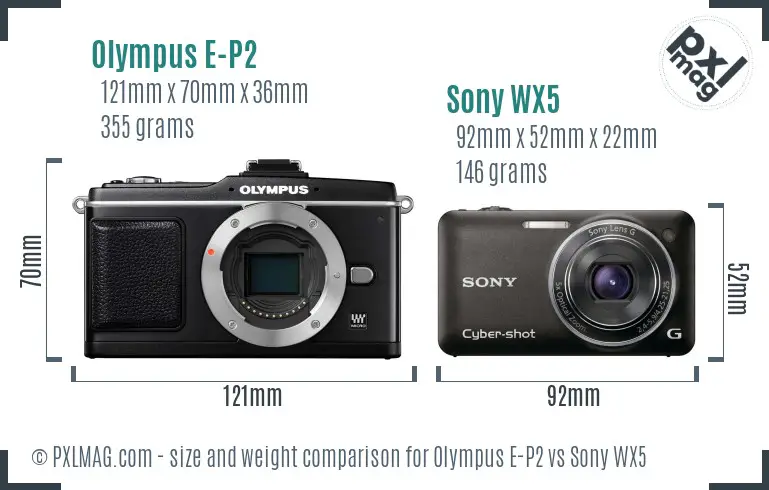 Olympus E-P2 vs Sony WX5 size comparison