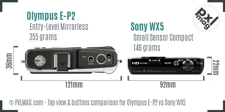 Olympus E-P2 vs Sony WX5 top view buttons comparison