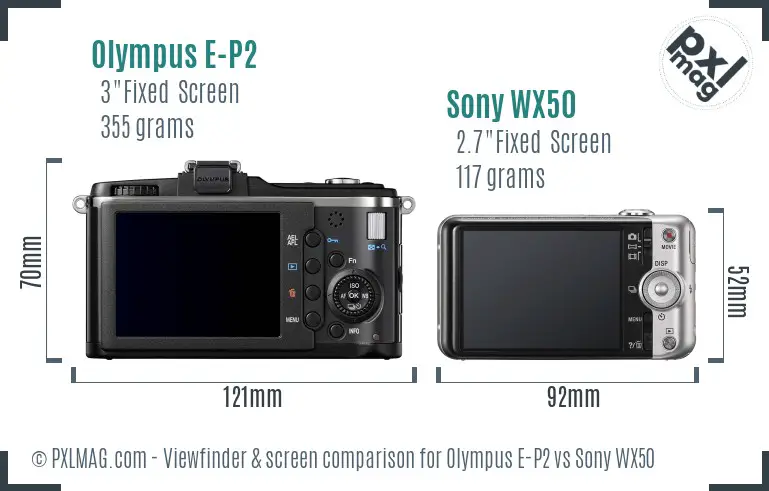 Olympus E-P2 vs Sony WX50 Screen and Viewfinder comparison