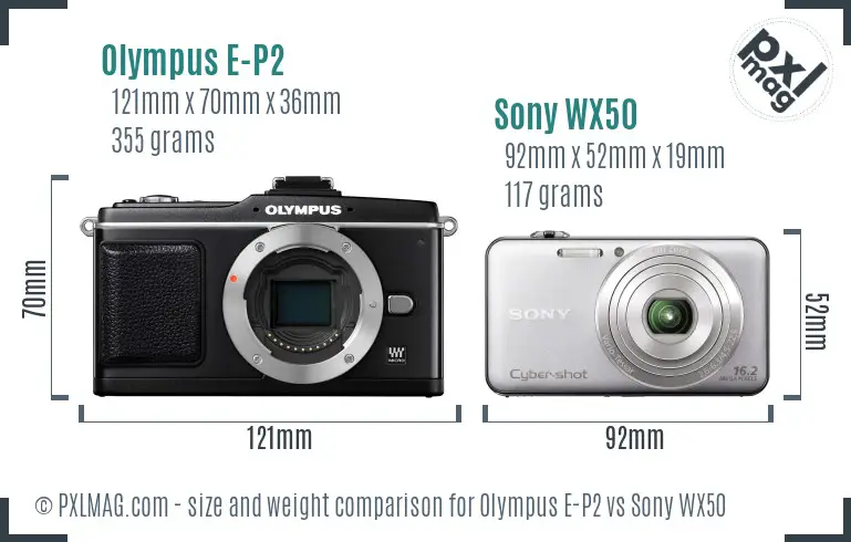 Olympus E-P2 vs Sony WX50 size comparison