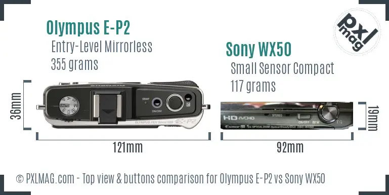 Olympus E-P2 vs Sony WX50 top view buttons comparison