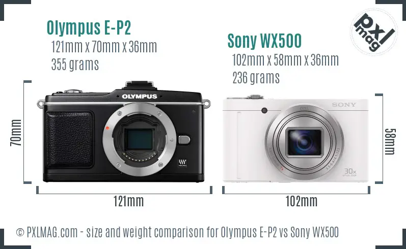 Olympus E-P2 vs Sony WX500 size comparison Olympus E-P2 vs Sony WX500 size comparison
