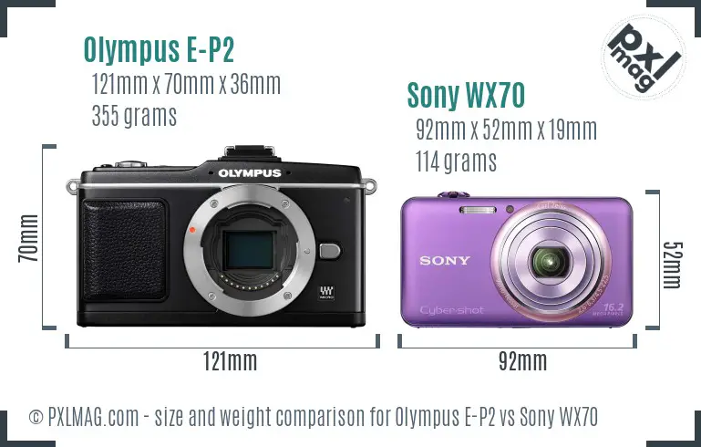 Olympus E-P2 vs Sony WX70 size comparison