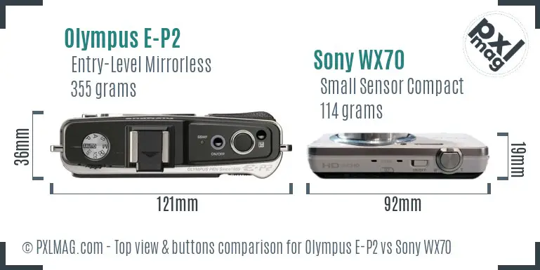 Olympus E-P2 vs Sony WX70 top view buttons comparison