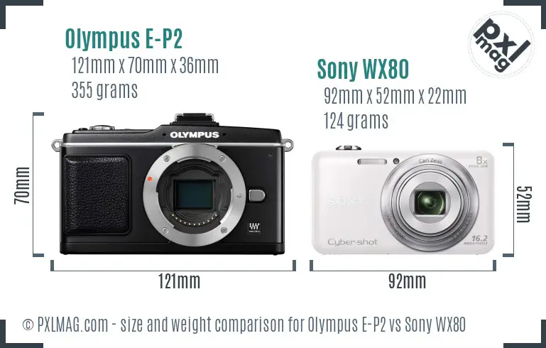 Olympus E-P2 vs Sony WX80 size comparison