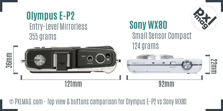 Olympus E-P2 vs Sony WX80 top view buttons comparison