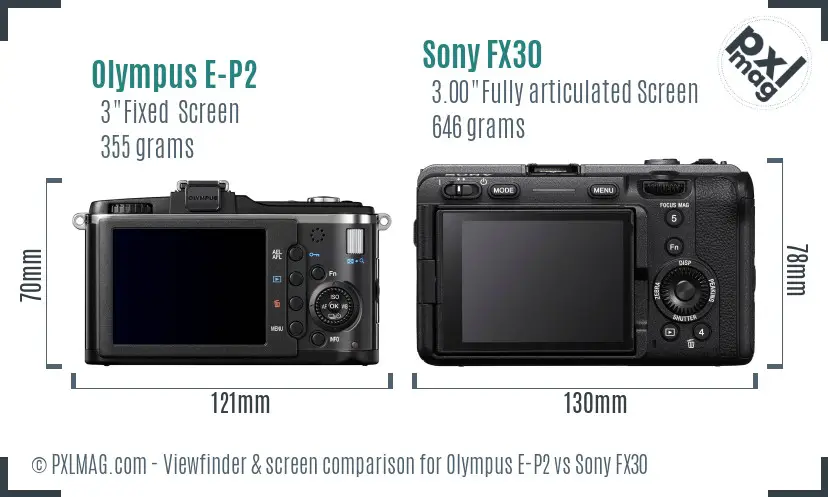 Olympus E-P2 vs Sony FX30 Screen and Viewfinder comparison