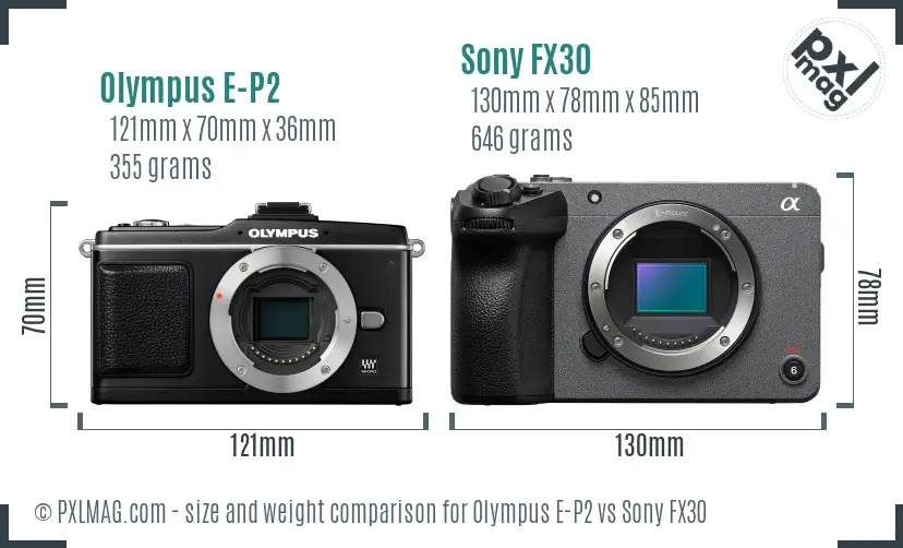 Olympus E-P2 vs Sony FX30 size comparison