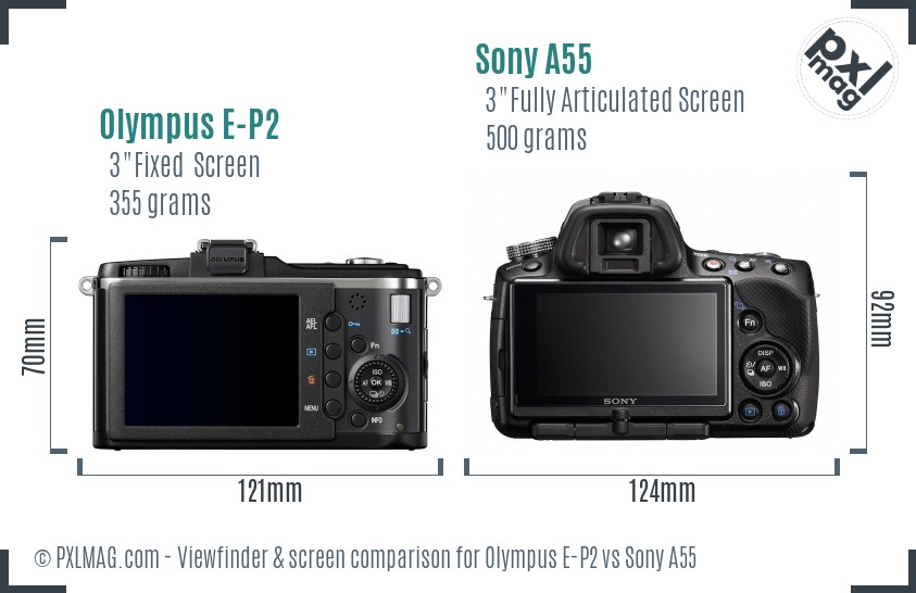 Olympus E-P2 vs Sony A55 Screen and Viewfinder comparison