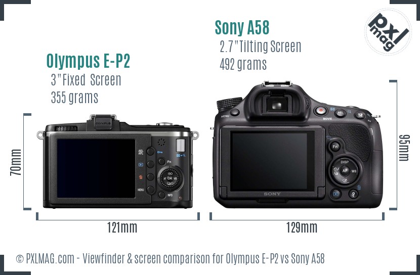 Olympus E-P2 vs Sony A58 Screen and Viewfinder comparison