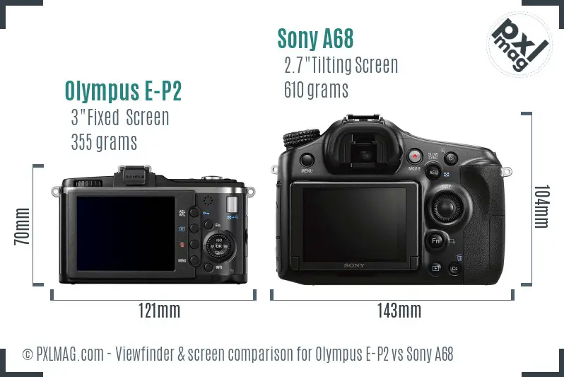 Olympus E-P2 vs Sony A68 Screen and Viewfinder comparison