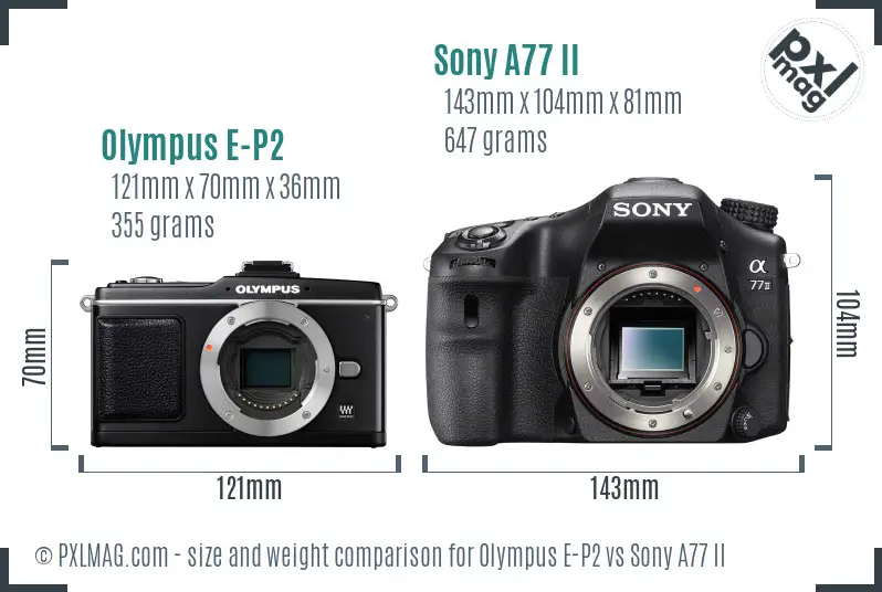 Olympus E-P2 vs Sony A77 II size comparison