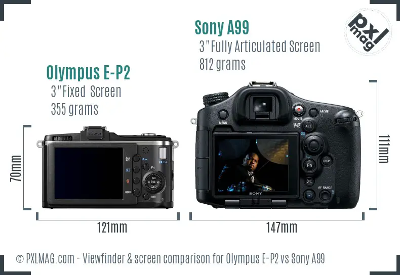 Olympus E-P2 vs Sony A99 Screen and Viewfinder comparison