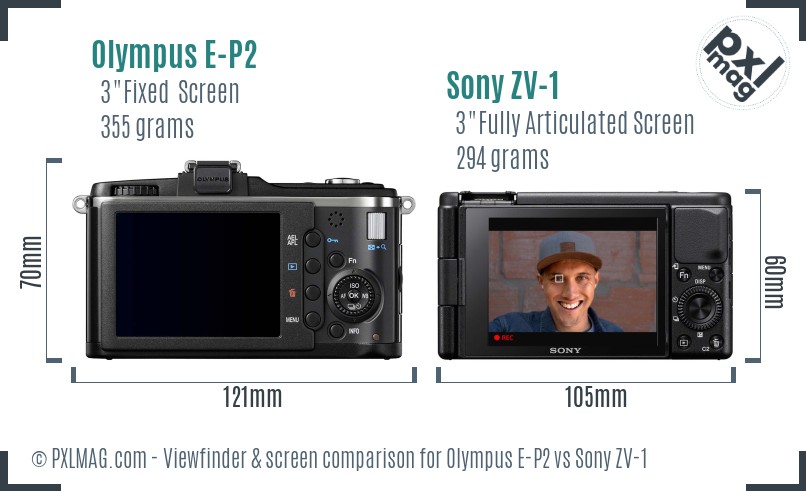 Olympus E-P2 vs Sony ZV-1 Screen and Viewfinder comparison