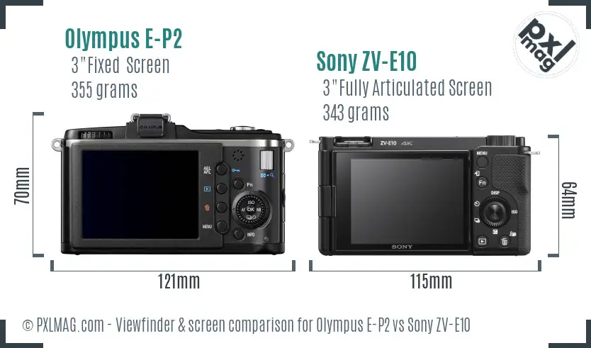 Olympus E-P2 vs Sony ZV-E10 Screen and Viewfinder comparison