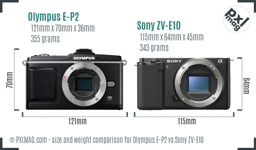 Olympus E-P2 vs Sony ZV-E10 size comparison