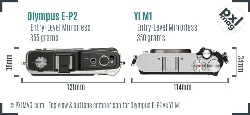 Olympus E-P2 vs YI M1 top view buttons comparison