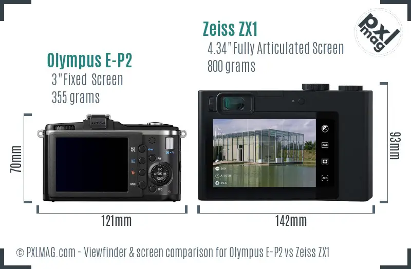 Olympus E-P2 vs Zeiss ZX1 Screen and Viewfinder comparison