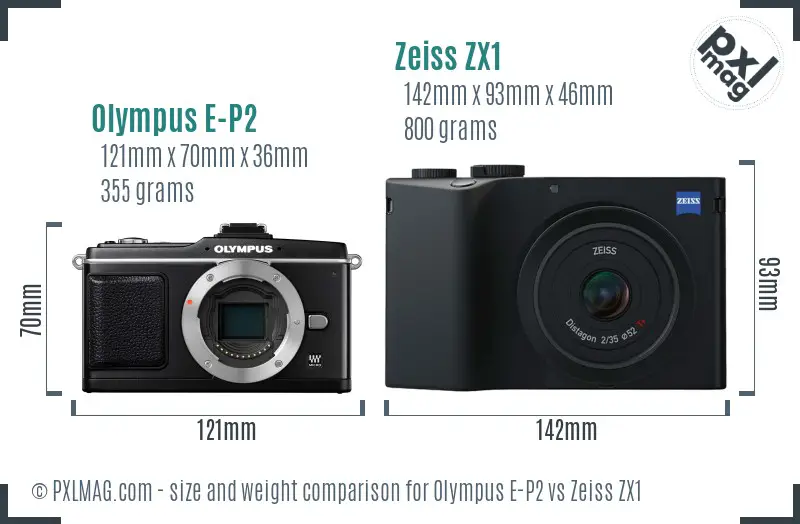 Olympus E-P2 vs Zeiss ZX1 size comparison