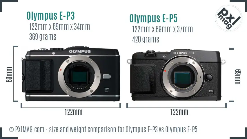 Olympus E-P3 vs Olympus E-P5 size comparison