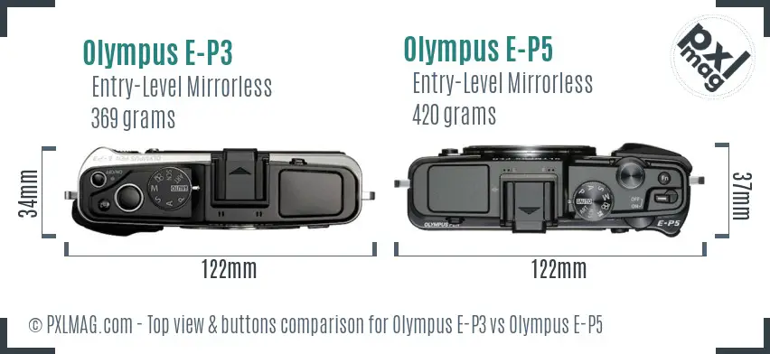Olympus E-P3 vs Olympus E-P5 top view buttons comparison
