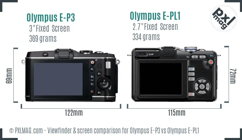 Olympus E-P3 vs Olympus E-PL1 Screen and Viewfinder comparison