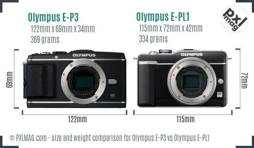 Olympus E-P3 vs Olympus E-PL1 size comparison