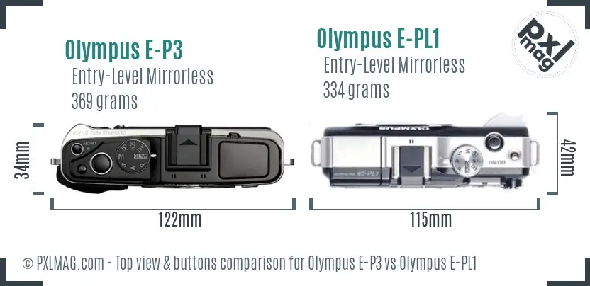 Olympus E-P3 vs Olympus E-PL1 top view buttons comparison