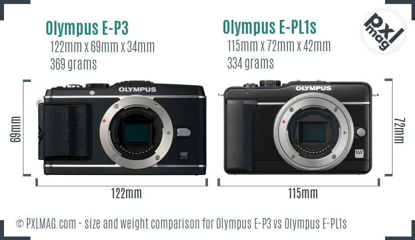 Olympus E-P3 vs Olympus E-PL1s size comparison