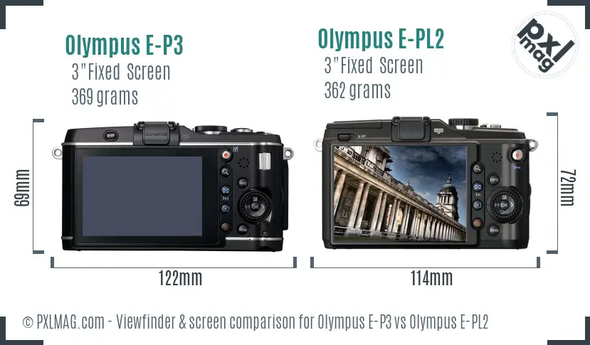 Olympus E-P3 vs Olympus E-PL2 Screen and Viewfinder comparison