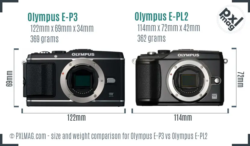 Olympus E-P3 vs Olympus E-PL2 size comparison
