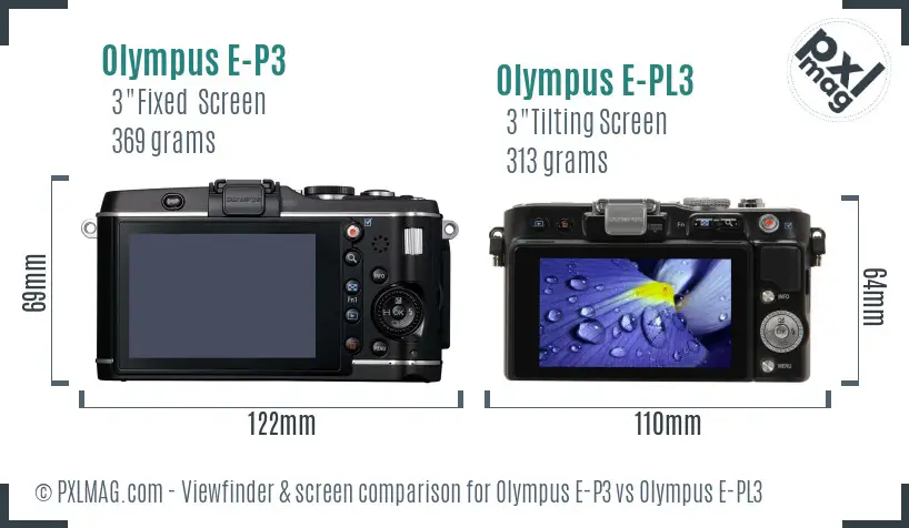 Olympus E-P3 vs Olympus E-PL3 Screen and Viewfinder comparison