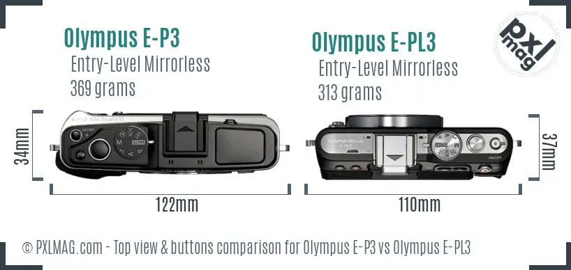 Olympus E-P3 vs Olympus E-PL3 top view buttons comparison