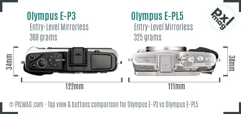 Olympus E-P3 vs Olympus E-PL5 top view buttons comparison