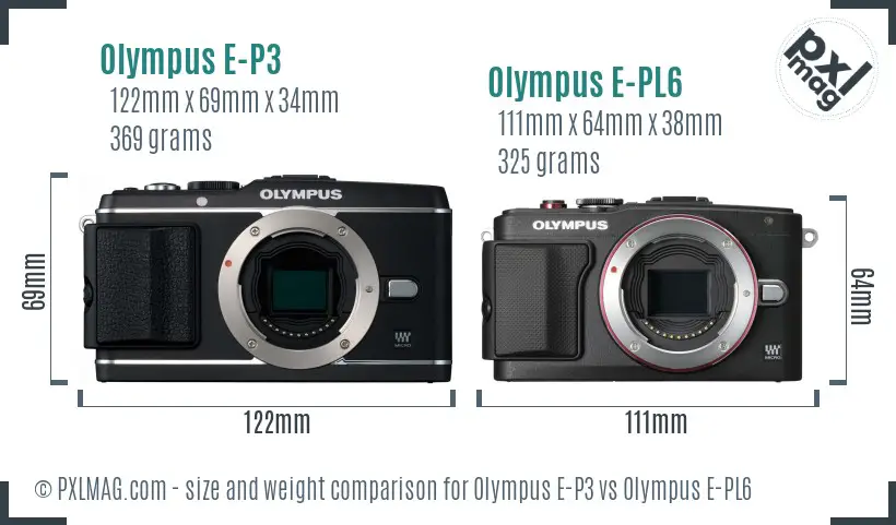 Olympus E-P3 vs Olympus E-PL6 size comparison