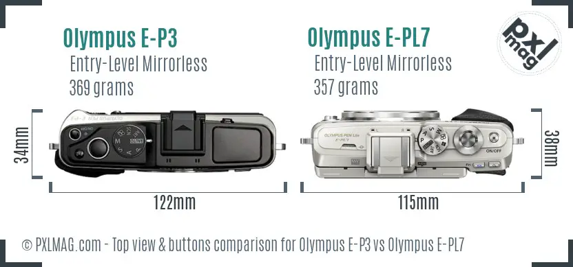 Olympus E-P3 vs Olympus E-PL7 top view buttons comparison