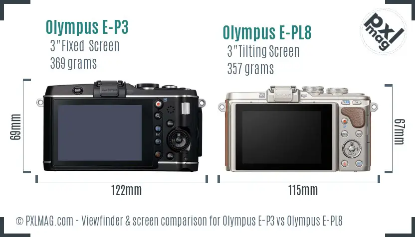 Olympus E-P3 vs Olympus E-PL8 Screen and Viewfinder comparison