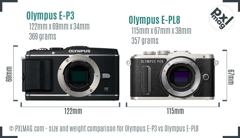 Olympus E-P3 vs Olympus E-PL8 size comparison