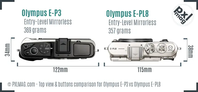 Olympus E-P3 vs Olympus E-PL8 top view buttons comparison